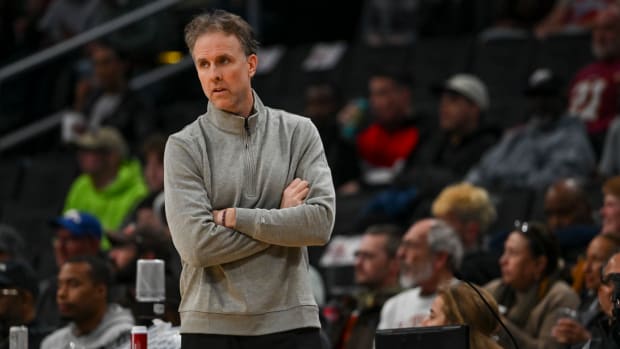 Washington Wizards interim head coach Brian Keefe looks onto the court during the first half against the Cleveland Cavaliers at Capital One Arena.